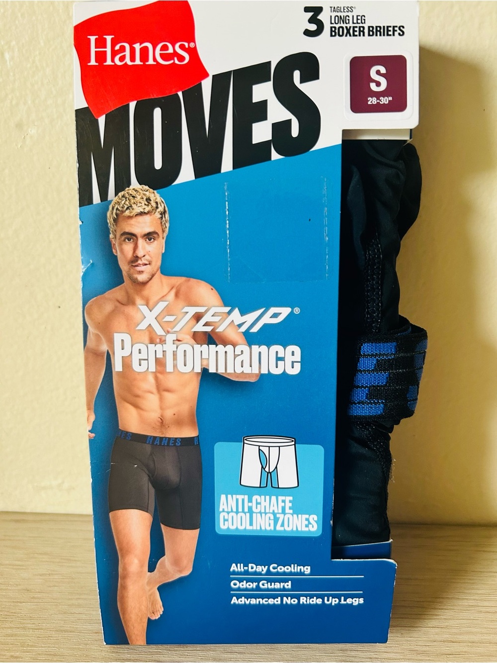 Hanes X-Temp Performance Men's Black Boxer Briefs with Blue Accent - Small